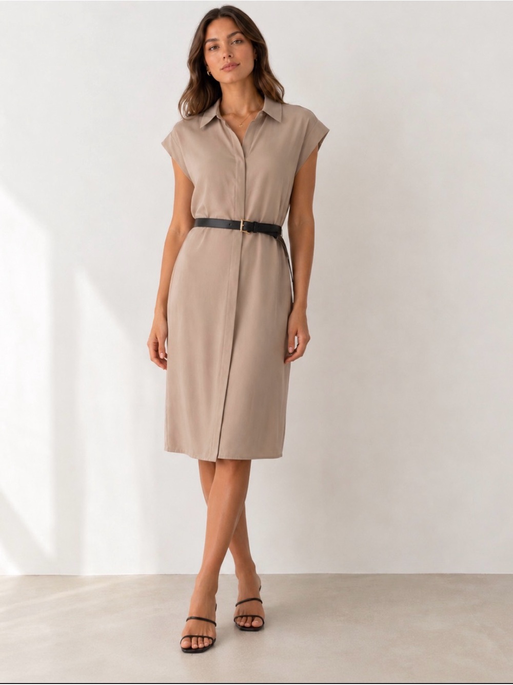 NWT Mango Beige Poplin Belted Shirt Dress